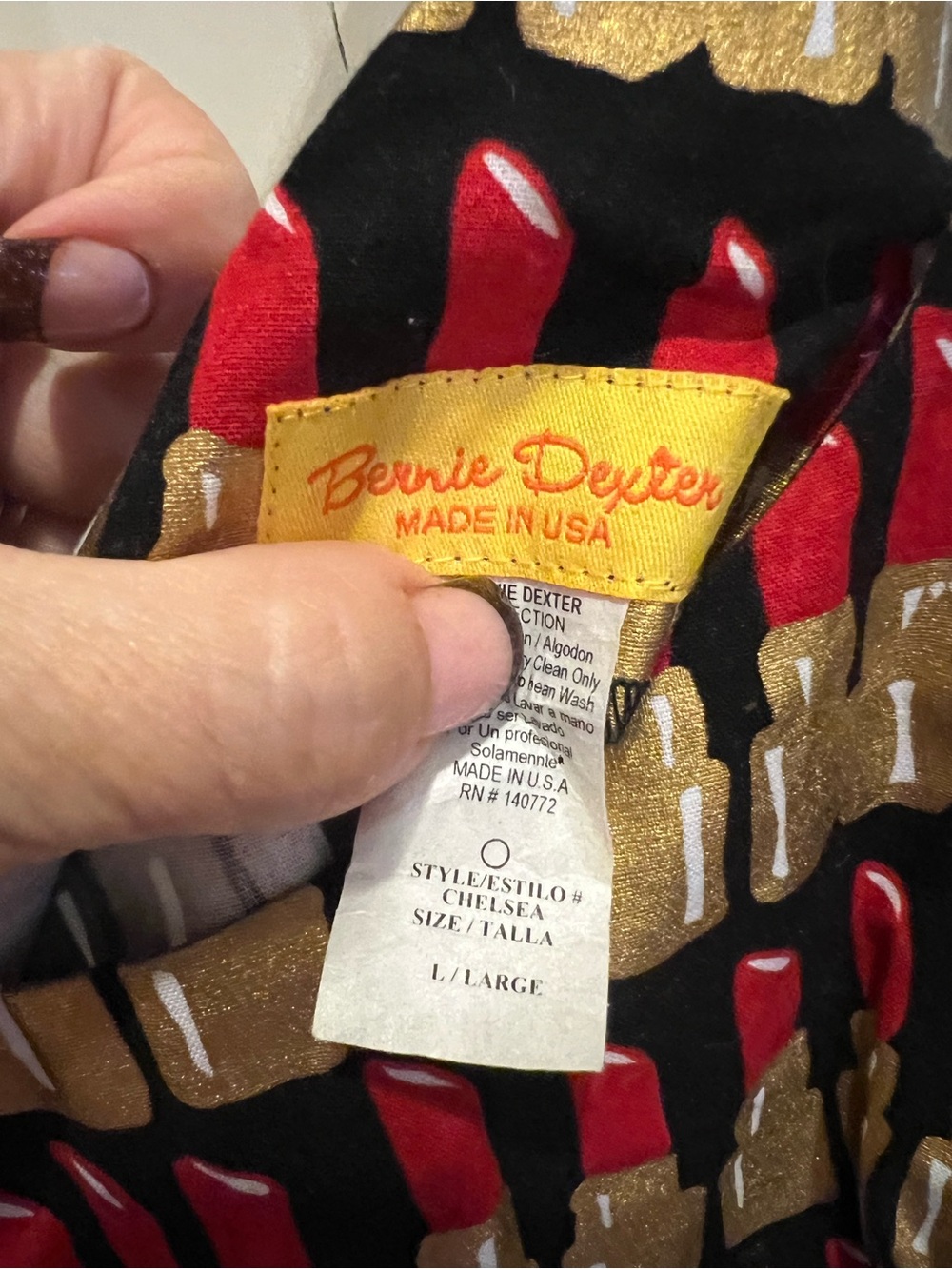 Bernie Dexter Black Dress with Red Lipstick & Gold Accents